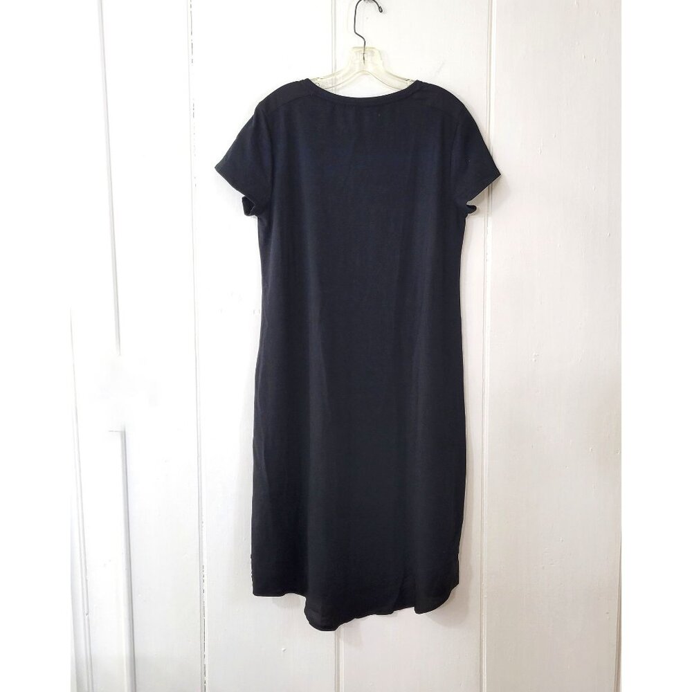H by Halston Black Short Sleeve Mid-Length T-Shirt Dress with Matte Satin Trim - Picture 3 of 5